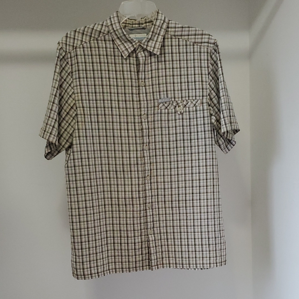 Columbia Cream and Brown Casual Button Down Shirt